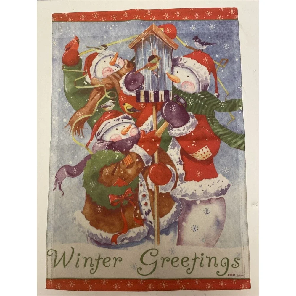 LOT OF 3 Winter Greetings. Welcome, Bee Happy garden flags 12x18 double sided